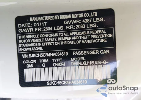 2017 Infiniti Qx30 Luxury z USA, uszkodzony, nr VIN SJKCH5CR4HA034619